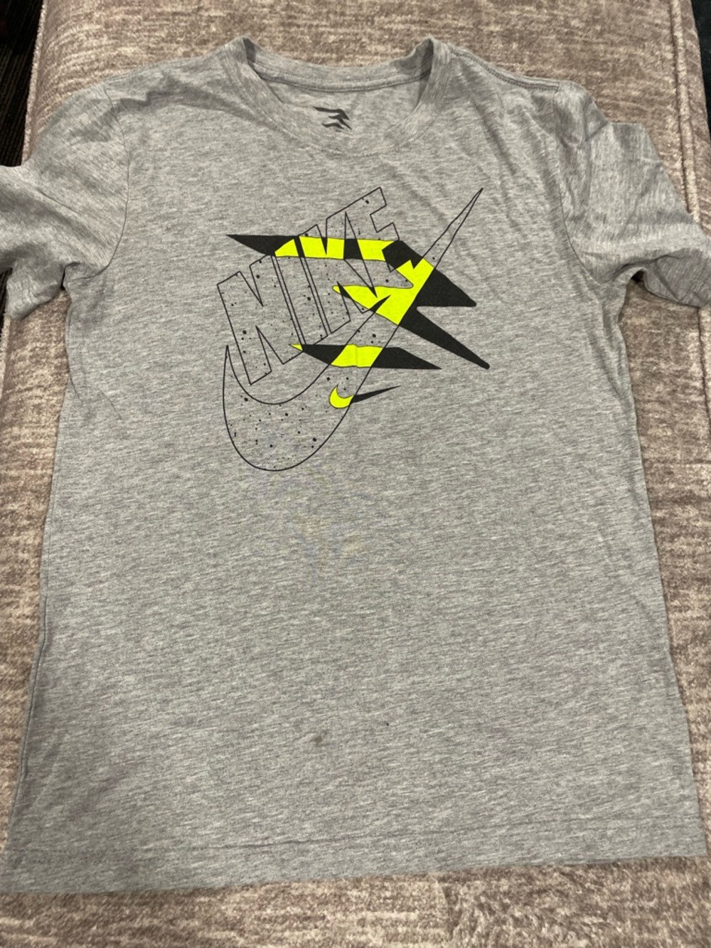 Nike Grey Tee with Black and Neon Yellow Logo